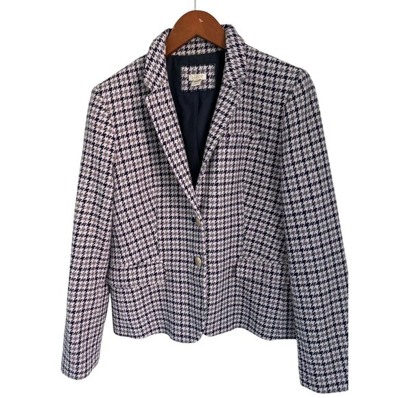 J.Crew Regent Houndstooth Blazer Gold Buttons Wool Blend Lined Size 14 - Picture 3 of 11
